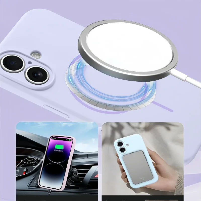 Official Liquid Silicone Case For iPhone 17 16 13 11 14 15 12 Pro Max Air Magnetic Wireless Charger Protector Lens Soft Cover